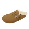 Slippers Warm lambwool house slippers Flat women's thick plush shoes plus velvet non-slip overtoe shoes closed toe cotton shoes J231108