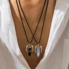 Kedjor Punk Natural Stone Hexagon Dragon Pendant Necklace For Women and Men Vintage Crystal Leather Chain Choker Jewelry