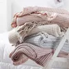 Waffle Muslin Summer Bedspreads Lace Gray Pink Blankets Soft Warm Plaid Throw Blanket Large W0408