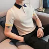 Polo da uomo di marca a contrasto di colore manica corta business sociale maglia POLO in stile britannico estate casual slim bavero