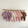 Pajamas 2023 Autumn Winter Baby Girls Sleepwears Hairy Plush Pocket Warm Soft Newborn Girls Rompers Sleepsuit Toddler Girls Pajamas R231108