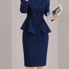 Vestido de duas peças feminino senhora do escritório conjunto coreano moda duplo breasted blazers casacos topos cintura alta magro mini saias ternos