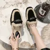 スリッパの女性ファーフラットプラットフォームコットンスリッパ靴ぬぬれたスエードスクエアトゥムールシューズ2024冬の流行スリングバックフリップフロップJ231108
