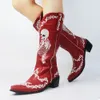 Buty Women Skul Selfie Selfie Cowboy Western Mid Mid Calf Spiczasty palec ułożony na pięcie Got punkowy buty marki projektant 230407