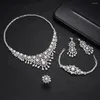 Necklace Earrings Set Elegant Pearl Bridal Luxury Cubic Zirconia 4PCS Wedding Bracelet Ring