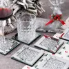Mats Pads Glass coffee and tea coaster set tableware decoration cups and saucers silver shiny rhinestones 231107