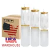 CA US Warehouse 16oz Sublimation Glasses Beer Mugs with Bamboo Lids and Straw Tumblers DIY Blanks Cans Heat Transfer Cocktail Iced Cups Mason Jars GG1108