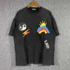 Ins American Fashion Brand LSD Gossip Lightning Sun Rainbow Foam Print Washable Old Men's Loose Short Sleeve T-shirt