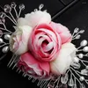 Grampos de cabelo simulados-floral pentes strass nupcial cabeça decoração rosa cor pérola jóias casamento feminino ornamento