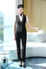 女性のベストフォーマルレディースレッドチョッキのベスト女性ビジネススーツ2ピースパンツとトップセットワークウェアオフィスユニフォームスタイル