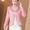 Women's Fur Faux 5354 Black White Pink Short Jacket Women Cardigan Kimono Coat Pearls Slim Vintage Woman Outerwear Spring Autumn2023 231108