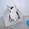 Kattbäddar släpper 2-i-1 sänggrotta inomhus fällbar varm kattunge hus litet hund bo kennel husdjur sovmattor med bollfri gåva