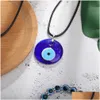 Pendant Necklaces Antique Deep Sea Blue Evil Eye Pendant Necklace Turkish Choker Glass Eyes Leather Rope Chain Jewelry Gift Dhgarden Dhwka