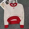 Designer Sweater Women Autumnwinter Striped Academy Style Contrast Hollow Knitted Pullover Age Reducing Versatile Top For