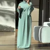 Casual Dresses 2023 Women Floor Length Dress Round Neck High Waist Full Flared Sleeve Pleated Loose Splice Robe Long Regular Autumn