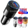 Carregamento rápido rápido 38W Portas duplas USB C Carregador de carro PD 20W Tipo c Adaptadores de energia automática 12W para iPhone 14 15 Pro Max Samsung Tablet PC F1