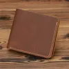 Genuine Crazy Horse Leather for Men Short Wallet Vintage Male Small Purse Luxury Brand Designer Man Holder Wallets L230704