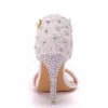 Sukienka Buty Crystal Queen Koronkowe buty ślubne cienkie obcasy Białe ślubne sandały na stóp palca letni pasek kostki seksowna sukienka imprezowa 231108