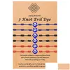 Urok bransoletki Turkish Lucky Evil Eye Bracelets dla kobiet 6pcs/zestaw ręcznie robiony pleciony czerwony czarny lina 7 węzłów biżuteria friendsh dhgarden dhpav