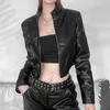 Skóra damska czarna sztuczna cyberprzestrzenna jesienna kurtki Grunge gotycki zamek błyskawiczny w szczupłej płaszcze kobiety punkowe kpiny z kardigany streetwear