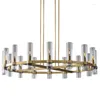 Ljuskronor American Retro Gold LED Clear Glass Chandelier Lighting Hanging Lamps Luster Suspension Lumtaire Lampen för matsal