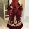 Vintage Turkish Kaftan Formal Evening Dresses With Flare Sleeves Burgundy Velvet Long Arabic Moroccan Prom Gown For Women Gelinlik In Dubai
