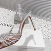 Fashion Classic Luxury Designer Rhinestone Crystal-embelled Sandals Pvc Pumpar High Heels Shoes Spool Slingbacks Women Dress Evening Shoes Stiletto klackar