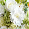 Flores decorativas rosa branca cabeças de seda artificial 18 pçs com folha verde diy casamento casa decoração do dia dos namorados buquê flor falsa