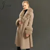 Manteau en fausse laine de cachemire pour femmes, Trench avec col et manchette réels, Double face, ceinture haut de gamme, longue poche, vêtements d'extérieur de luxe pour dames 231108