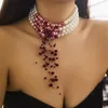 Choker IngeSight.Z Multilayer Imitation Pearl Necklace For Women Gothic Drop Oil Red Crystal Tassel Halloween Jewelry