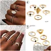 Anelli a fascia 10 Design Boho Vintage Gold Hoop Black Teardrop Sier Moon Set per le donne Anello da dito Gioielli bohémien femminili G Dhanp