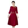 Casual klänningar 2023 Hösten/vintermoderklänning Noble broderat rött festligt mode