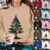 Sweat à capuche pour femmes, col rond, manches longues, imprimé arbre de noël, pull à manches bouffantes, haut Junior