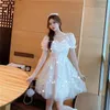 Casual Dresses Summer Faryfly Tie Fairy Princess Dress 2023 Sequin Mesh Sweet Girl Puff Sleeve For Women Short Prom Dresscasual