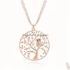 Hänghalsband Small Owl Tree of Life Halsband för kvinnor Rhinestone Rose Gold tröja Långt uttalande DHQML