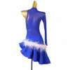 Stage Wear Black Blue Juvenille Adult Fringe Tassel Fur Latin Dress Salsa Competition Lq333