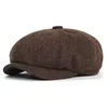 Berets Wool Tweed Herringbone Sboy Cap Gatsby Octagonal Hat Men 8-Quarter Panel Cabbie Flat Caps Women Driver Beret