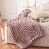 S Mode Hand Made Dikker Merinowol Dik Big Yarn Roving Geknakte Warm Throw -deken voor Sofa Plaid Cover W0408