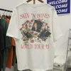 Gunsn Rose Gunshot Band Wash Usado Print Vtg High Street Retro Loose Casual Camiseta de manga corta