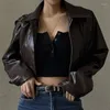 Women's Jackets Clinkly Zip Up PU Leather Vintage Street Fashion Outerwear Womens Autumn Winter Coats Brown N33-ch30