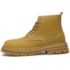 Bottes Hommes Haut Haut Mode Plein Air Moto Cheville Militaire Antidérapant Durable Hiver Couple Jaune