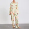 Conjunto de pijama feminino para dormir, 2 peças, estampado, fofo, morango, floral, fruta, camisa, calças, botão, roupa de dormir, loungewear 231108