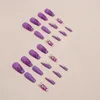 Faux ongles brillant violet carré faux mince couverture complète ornement d'ongle artificiel pour un port quotidien quotidien