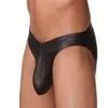 Sous-vêtements noirs Sexy pour hommes, culotte moulante en Faux cuir, slip taille basse, tongs enveloppées, caleçon exotique masculin 261F