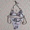 Fashion Print Swimwear Designer Women Bikini Set Summer Hollow Halter One Piece Swimsuit Summer Sexy Bandage Biquinis