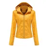 Jaquetas de inverno de couro feminino para mulher 2023 capuz quente velo casaco frio moto biker zíper jaqueta falsa amarelo preto vermelho marrom marinho