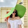 Boinas Holiday Beach Panama Shade Cap Simple Grande Plegable 25 cm Ancho Ala Floppy Sombrero de paja para mujeres Chica Protección UV Sol Mujer
