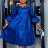 Vestidos casuais 2023 estilo étnico africano vestido feminino cor sólida solta frisada decoração desgaste festa