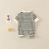 Rompers Spring and Autumn Baby Men's Botton Baby Koszyb Striped Baby Baby Cartoon Born Baby Tosit Dziecka Ubranie 0-18m 230408