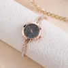 Wristwatches Luxury Fashion Bracelet Watch For Women Retro Rhinestone Stainless Steel Fake Quartz Gift Small Clock